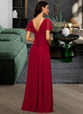 Hanna A-line V-Neck Floor-Length Chiffon Bridesmaid Dress STIP0012858