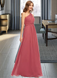 Sloane A-line One Shoulder Floor-Length Chiffon Bridesmaid Dress With Ruffle STIP0012860