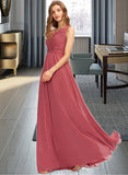 Sloane A-line One Shoulder Floor-Length Chiffon Bridesmaid Dress With Ruffle STIP0012860