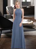 Henrietta A-Line Scoop Neck Floor-Length Chiffon Bridesmaid Dress With Ruffle STIP0012861