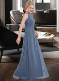 Henrietta A-Line Scoop Neck Floor-Length Chiffon Bridesmaid Dress With Ruffle STIP0012861