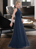 Henrietta A-Line Scoop Neck Floor-Length Chiffon Bridesmaid Dress With Ruffle STIP0012861