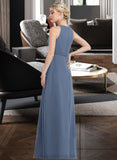 Henrietta A-Line Scoop Neck Floor-Length Chiffon Bridesmaid Dress With Ruffle STIP0012861