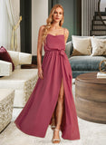 Annabelle A-Line Cowl Neck Floor-Length Bridesmaid Dress With Ruffle Split Front STIP0012862