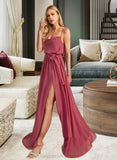 Annabelle A-Line Cowl Neck Floor-Length Bridesmaid Dress With Ruffle Split Front STIP0012862