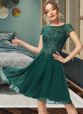 Alexandra A-Line Scoop Neck Knee-Length Chiffon Lace Bridesmaid Dress With Sequins STIP0012863