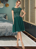 Alexandra A-Line Scoop Neck Knee-Length Chiffon Lace Bridesmaid Dress With Sequins STIP0012863