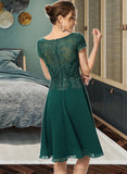 Alexandra A-Line Scoop Neck Knee-Length Chiffon Lace Bridesmaid Dress With Sequins STIP0012863