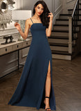 Jordin A-Line Square Neckline Floor-Length Chiffon Bridesmaid Dress With Split Front STIP0012864