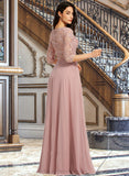 Ireland A-Line Scoop Neck Floor-Length Bridesmaid Dress With Split Front STIP0012865