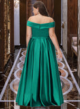 Audrina Ball-Gown/Princess Off-the-Shoulder Floor-Length Satin Bridesmaid Dress With Split Front Pockets STIP0012866