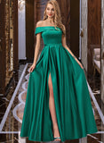 Audrina Ball-Gown/Princess Off-the-Shoulder Floor-Length Satin Bridesmaid Dress With Split Front Pockets STIP0012866