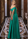 Audrina Ball-Gown/Princess Off-the-Shoulder Floor-Length Satin Bridesmaid Dress With Split Front Pockets STIP0012866