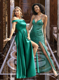 Audrina Ball-Gown/Princess Off-the-Shoulder Floor-Length Satin Bridesmaid Dress With Split Front Pockets STIP0012866