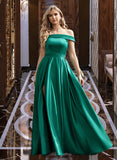 Audrina Ball-Gown/Princess Off-the-Shoulder Floor-Length Satin Bridesmaid Dress With Split Front Pockets STIP0012866