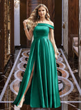 Audrina Ball-Gown/Princess Off-the-Shoulder Floor-Length Satin Bridesmaid Dress With Split Front Pockets STIP0012866