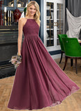 Malia A-Line Square Neckline Floor-Length Chiffon Lace Bridesmaid Dress STIP0012873