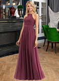 Malia A-Line Square Neckline Floor-Length Chiffon Lace Bridesmaid Dress STIP0012873