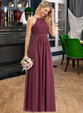 Malia A-Line Square Neckline Floor-Length Chiffon Lace Bridesmaid Dress STIP0012873