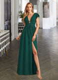 Lilliana A-Line V-neck Floor-Length Bridesmaid Dress With Split Front STIP0012874