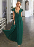 Lilliana A-Line V-neck Floor-Length Bridesmaid Dress With Split Front STIP0012874