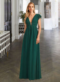 Lilliana A-Line V-neck Floor-Length Bridesmaid Dress With Split Front STIP0012874