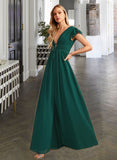 Lilliana A-Line V-neck Floor-Length Bridesmaid Dress With Split Front STIP0012874