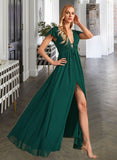 Lilliana A-Line V-neck Floor-Length Bridesmaid Dress With Split Front STIP0012874