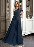 Jill A-Line One-Shoulder Floor-Length Bridesmaid Dress With Ruffle STIP0012875