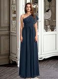 Jill A-Line One-Shoulder Floor-Length Bridesmaid Dress With Ruffle STIP0012875