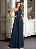 Jill A-Line One-Shoulder Floor-Length Bridesmaid Dress With Ruffle STIP0012875