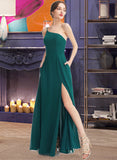 Lexie A-Line One-Shoulder Floor-Length Bridesmaid Dress With Split Front Pockets STIP0012876