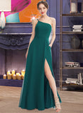 Lexie A-Line One-Shoulder Floor-Length Bridesmaid Dress With Split Front Pockets STIP0012876