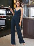 Jayla Jumpsuit/Pantsuit V-Neck Floor-Length Chiffon Bridesmaid Dress With Ruffle STIP0012877