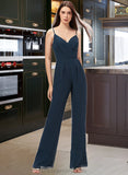 Jayla Jumpsuit/Pantsuit V-Neck Floor-Length Chiffon Bridesmaid Dress With Ruffle STIP0012877