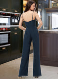 Jayla Jumpsuit/Pantsuit V-Neck Floor-Length Chiffon Bridesmaid Dress With Ruffle STIP0012877