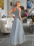 Kassidy A-Line One-Shoulder Floor-Length Bridesmaid Dress With Lace Sequins STIP0012878