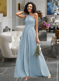 Kassidy A-Line One-Shoulder Floor-Length Bridesmaid Dress With Lace Sequins STIP0012878