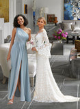 Kassidy A-Line One-Shoulder Floor-Length Bridesmaid Dress With Lace Sequins STIP0012878