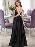 Mercedes A-Line Square Neckline Floor-Length Satin Bridesmaid Dress With Split Front Pockets STIP0012879