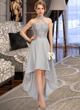 Aliza A-line Halter Asymmetrical Chiffon Lace Bridesmaid Dress STIP0012881