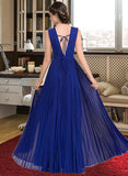 Kailey A-Line V-neck Floor-Length Chiffon Bridesmaid Dress With Bow(s) Pleated STIP0012882