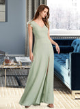 Liz A-Line V-neck Floor-Length Bridesmaid Dress With Split Front STIP0012883