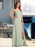 Liz A-Line V-neck Floor-Length Bridesmaid Dress With Split Front STIP0012883