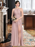 Kiana A-Line Scoop Neck Floor-Length Chiffon Bridesmaid Dress With Ruffle Bow(s) Split Front STIP0012886