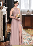 Kiana A-Line Scoop Neck Floor-Length Chiffon Bridesmaid Dress With Ruffle Bow(s) Split Front STIP0012886