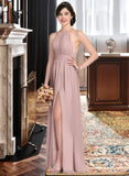 Kiana A-Line Scoop Neck Floor-Length Chiffon Bridesmaid Dress With Ruffle Bow(s) Split Front STIP0012886