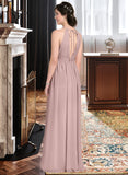 Kiana A-Line Scoop Neck Floor-Length Chiffon Bridesmaid Dress With Ruffle Bow(s) Split Front STIP0012886