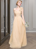 Millie A-Line One-Shoulder Floor-Length Chiffon Bridesmaid Dress With Ruffle Flower(s) STIP0012887