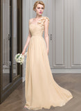 Millie A-Line One-Shoulder Floor-Length Chiffon Bridesmaid Dress With Ruffle Flower(s) STIP0012887